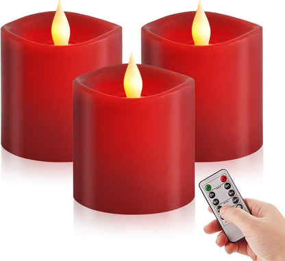 3x3 Flickering Flameless Candles Set of 2, 2AA Battery Life 600 Hours Battery Candles Flickering with Timer,3 inch Flameless Candles with Remote for Indoor/Outdoor, Ivory