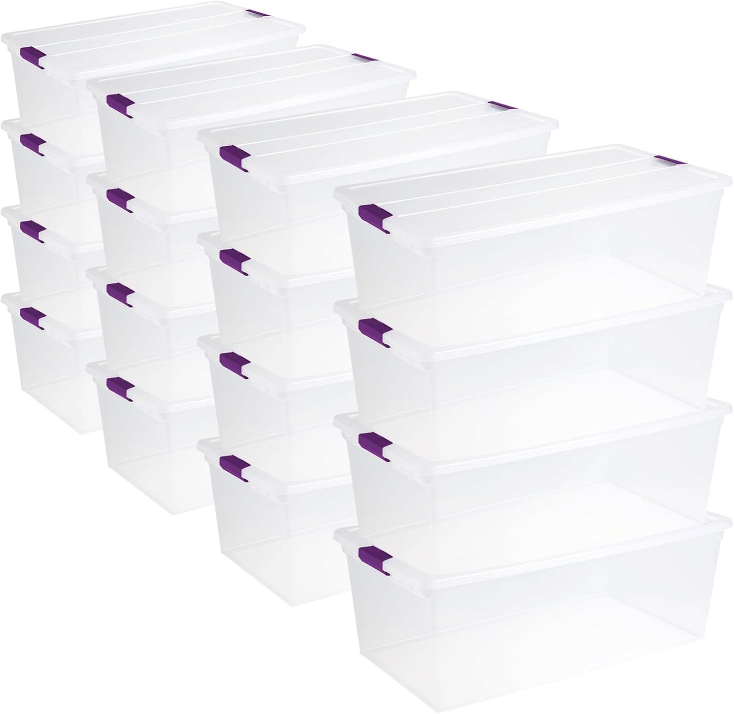 Sterilite 8-Pack 60 Quart ClearView Latch Box, Wheeled Underbed Organizer Bins with Latching Lids - Clear Plastic Organization Containers for Closet, Bedroom, Shelving Units and Everyday Home Storage