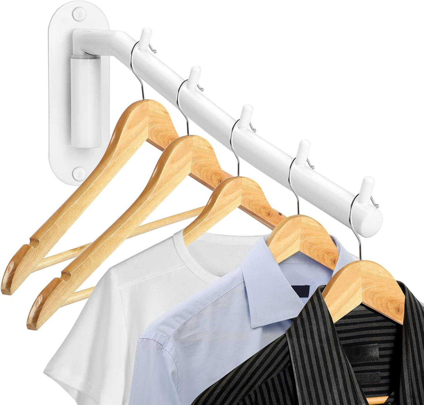 Sumnacon Stainless Steel Clothes Hanger Rack-Wall Mount Garment Hook with Swing Arm, Sturdy Coat Robe Storage Organizer for Laundry Room Bedrooms Clothing Drying Rack with 5 Hooks, Black