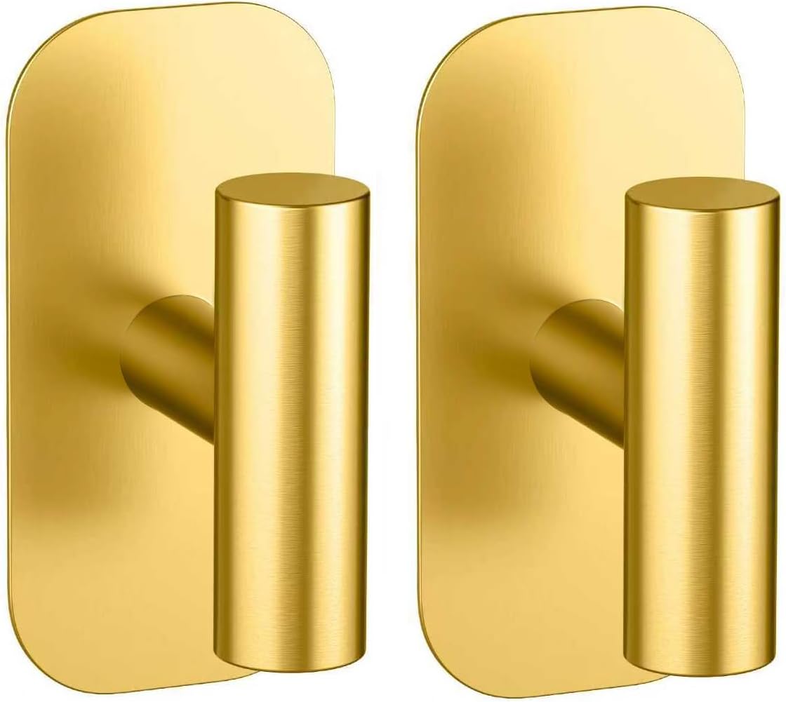 Adhesive Towel Hooks for Shower,Waterproof Heavy Duty Bathroom Hooks,Wall Mounted Sticky Hangers for Coats/Aprons/Robes,No Drilling(Black,2 Pack)