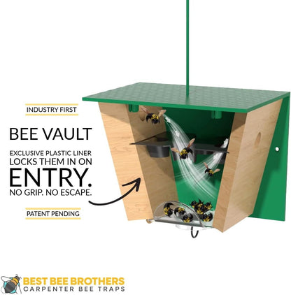 Best Bee Brothers Turbo Trap 2.0, Professional-Grade Carpenter Bee Trap for Outside with Bee Vault, Large Viewport & Spring-Loaded Door, 4.1” W x 4.8” H x 5.9” D
