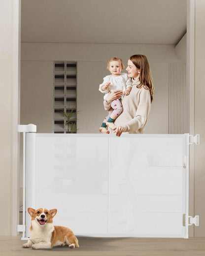 Miumoon 50 inch Retractable Baby Gates 34 inch Tall, Retractable Gate with Reinforced Strip Design to Prevent Crawling Through, Retractable Dog Gate for Stairs, Doorways, Hallways