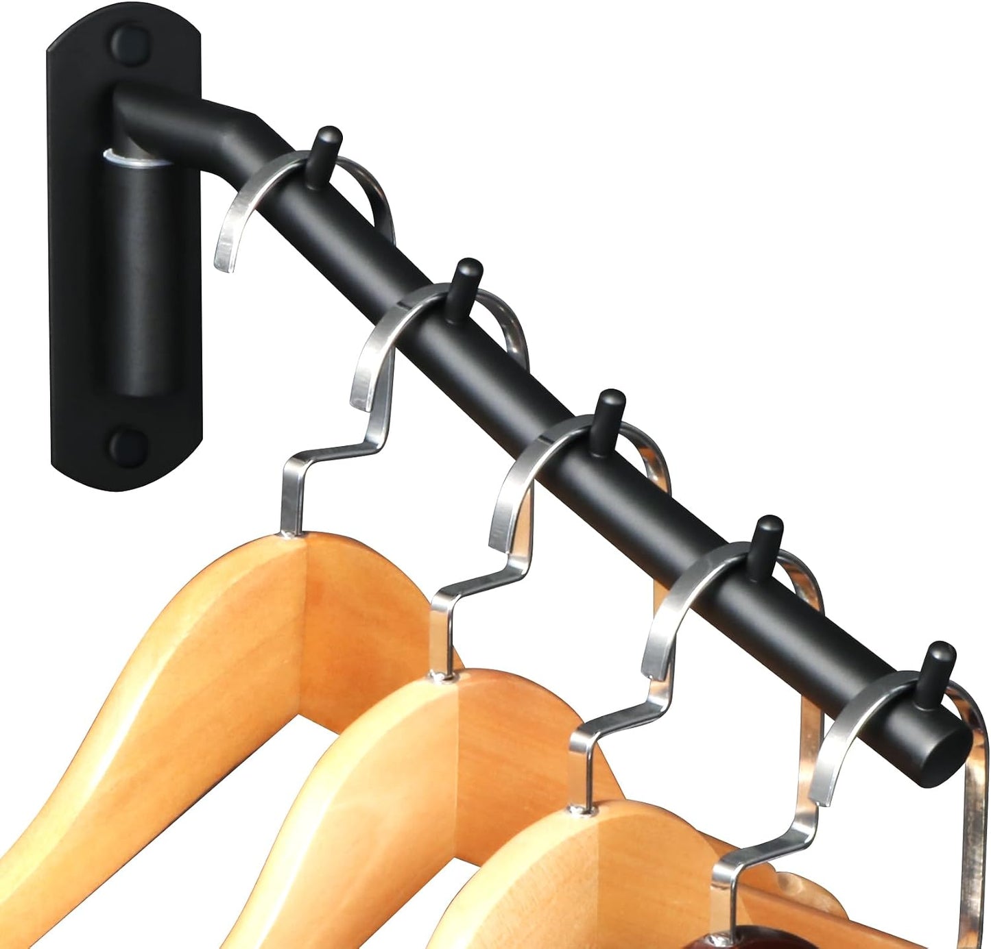 Alise Swing Clothes Hanger Rack,Black Garment Racks Wall Mounted(2P) | Clothes Bar-Hanger Hooks Heavy Duty Swivel Drying Rack Clothing Hanging System Closet Storage Organizer