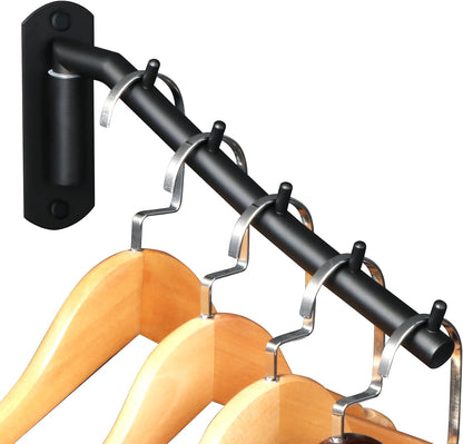 Alise Swing Clothes Hanger Rack,Black Garment Racks Wall Mounted(2P) | Clothes Bar-Hanger Hooks Heavy Duty Swivel Drying Rack Clothing Hanging System Closet Storage Organizer