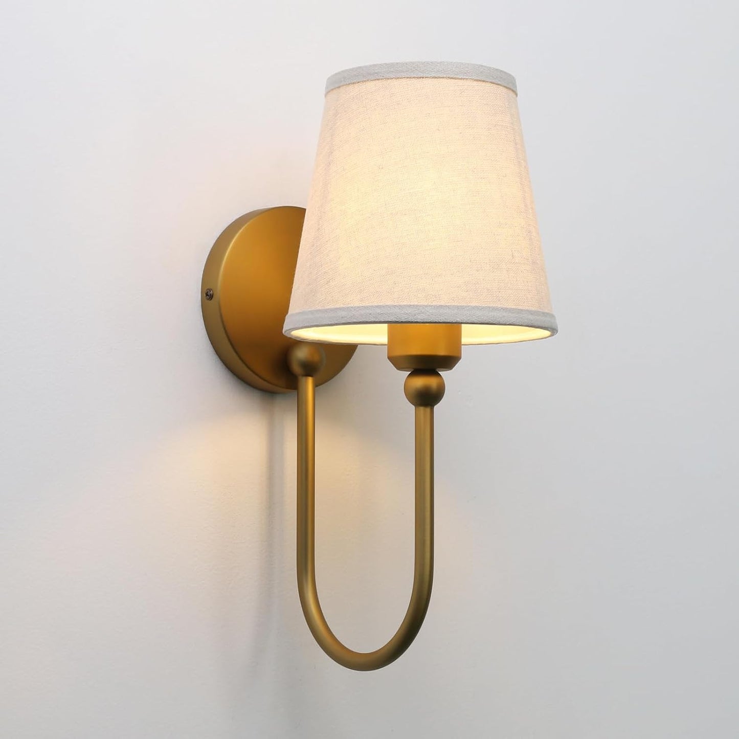Pathson Antique Linen Fabric Wall Sconces Set of 2, Hardwired Curved Arm Bathroom Vanity Light, Indoor Wall Decor Lamp for Living Room, Kitchen, Bedroom, Foyer