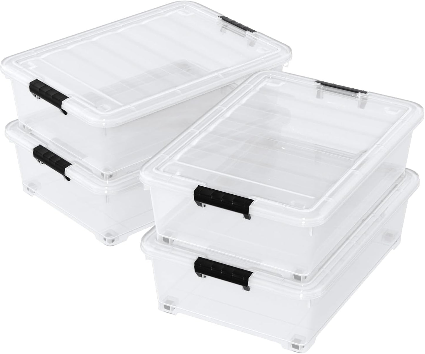 3-Pack Wheeled Plastic Under Bed Storage Box with Lids, 40 L | Under Bed Storage Bin, Secure Side Latch Lid, Built-In Rolling Wheels, Stackable Design, Perfect for Under Bed Storage