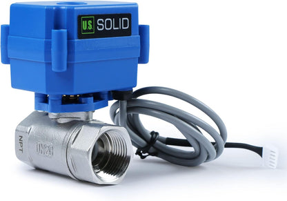 U.S. Solid Water Leak Detector with Auto Shut-Off Valve & Sound Alarm, 1" NSF Certified 304SS Motorized Ball Valve with 3 Sensors, Smart Sensor System for Water Heaters, Laundry & Flood Prevention