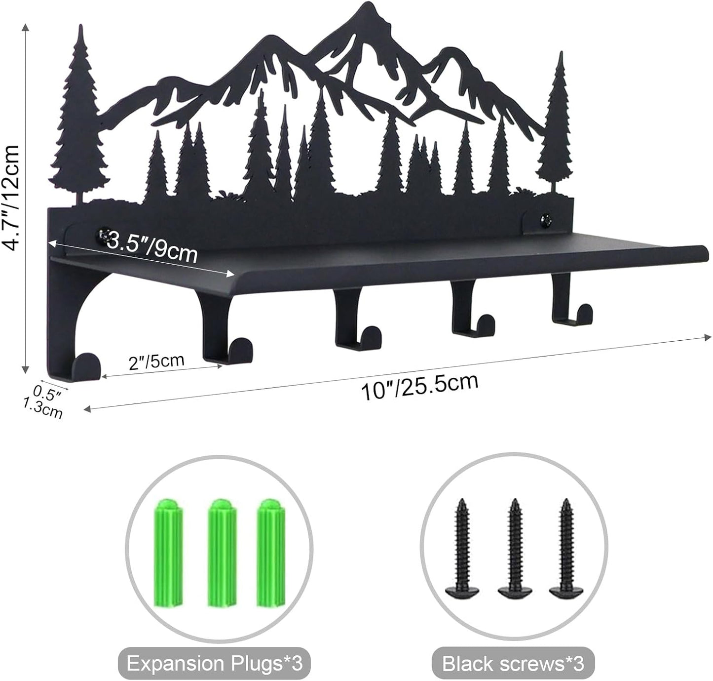 Key Holder for Wall, Metal Wall Hooks Organizer Rack with 7 Hooks for Keys, Coats, Bags – Decorative Home Decor for Entryway, Hallway, Kitchen, Living Room (12 Inches, Mountain)