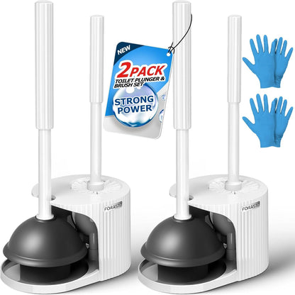 FORASTO 2Pack 2 in 1 Toilet Brush and Plunger Set, Extended Handle Plunger,Toilet Bowl Brush Plunger Set,Bathroom Cleaning Tools,Toilet Brush Plunger Combo,Cleaning Brush,Cleaning Supplies