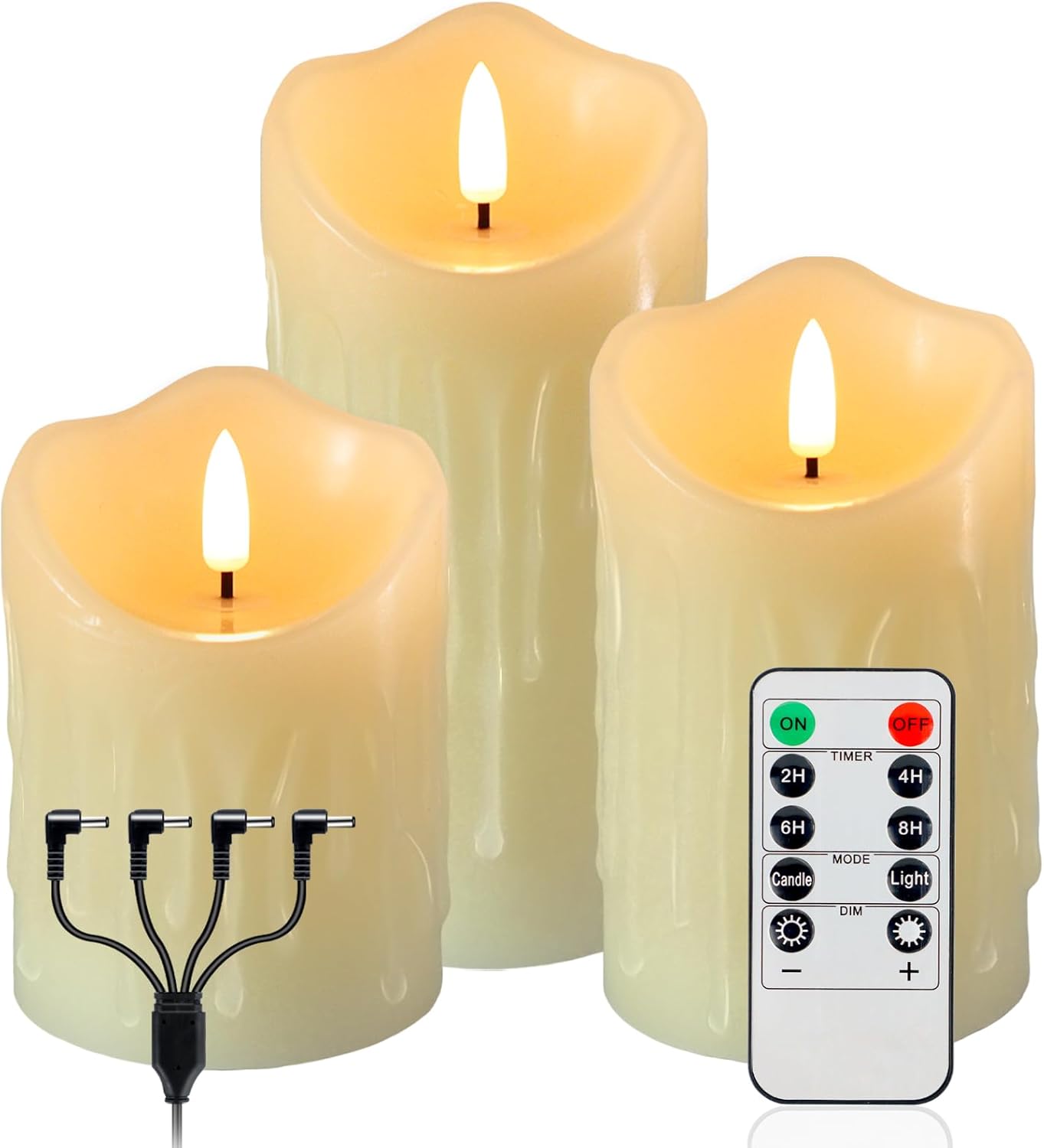 Flameless Candles Battery Operated with Remote Timer, 3D Flame Flickering, Last 500+ Hours Battery Candles, Ivory Real Wax LED Pillar Candle for Wedding Home Christmas Decorations, Set of 3