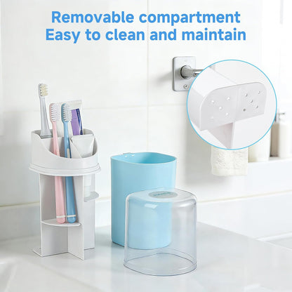 Toothbrush Organizer with Cover,4 Slots for Bathroom Toothbrush Holders,Dustproof Design,with Wall Mounted,Electric Toothbrush Holder and Toothpaste Holder,Bathroom Countertop Storage