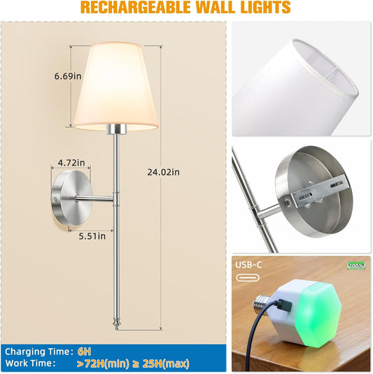 NIORSUN Battery Operated Wall Sconce Set of 2,Gold Rechargeable Wall Lights with 5200mAh Dimmable Bulbs and Remote,10 Colors Wireless Wall Lamps for Bedroom Living Room Hallway Decor