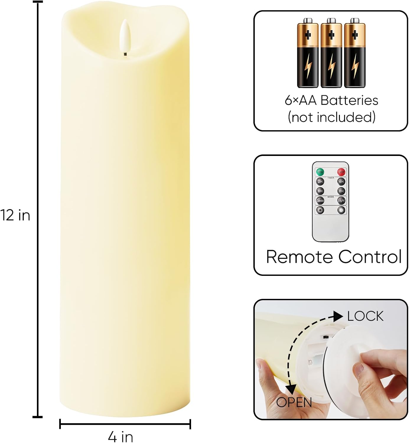 Homemory Dripping Wax Flameless Candles, Battery Operated Candles with Remote Control and Timers, LED Pillar Candles, Electric Fake Candles, 3" x 6", Set of 2