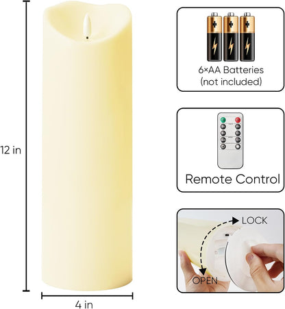 Homemory Dripping Wax Flameless Candles, Battery Operated Candles with Remote Control and Timers, LED Pillar Candles, Electric Fake Candles, 3" x 6", Set of 2