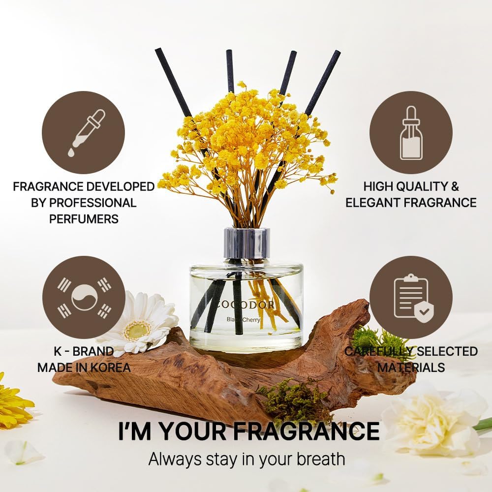 COCODOR Flower Reed Diffuser Set / 6.7oz / Garden Lavender/Scent Diffuser with Sticks Home Fragrance Oil Reed Diffuser for Bathroom Shelf Decor