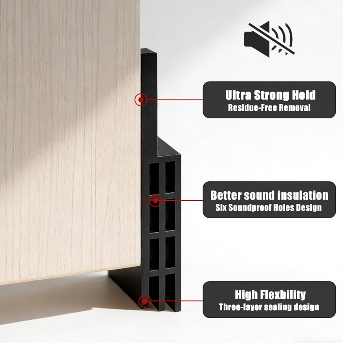Black Door Draft Stopper 2” W x39”L, Door Bottom Blocker for Exterior/Front Doors, Adjustable Under Door Seal Sweep Weather Stripping, Sound Proofing Door Insulation Strips