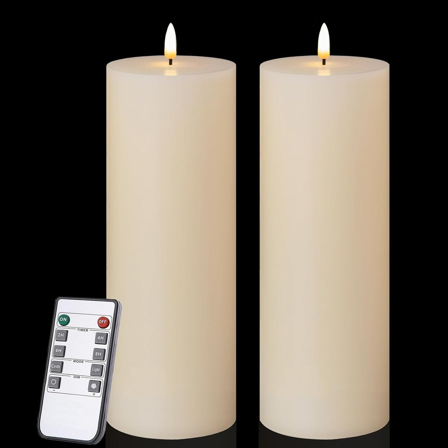 volnyus White Flameless Candles Set of 2 (3x6 inch) Flickering LED Wax Candles Battery Operated with Remote Control Timers for Night Light/Fireplace/Party Dimmable Pillar Candles Flat top