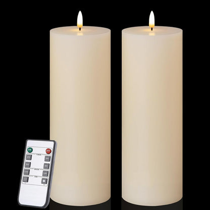 volnyus White Flameless Candles Set of 2 (3x6 inch) Flickering LED Wax Candles Battery Operated with Remote Control Timers for Night Light/Fireplace/Party Dimmable Pillar Candles Flat top