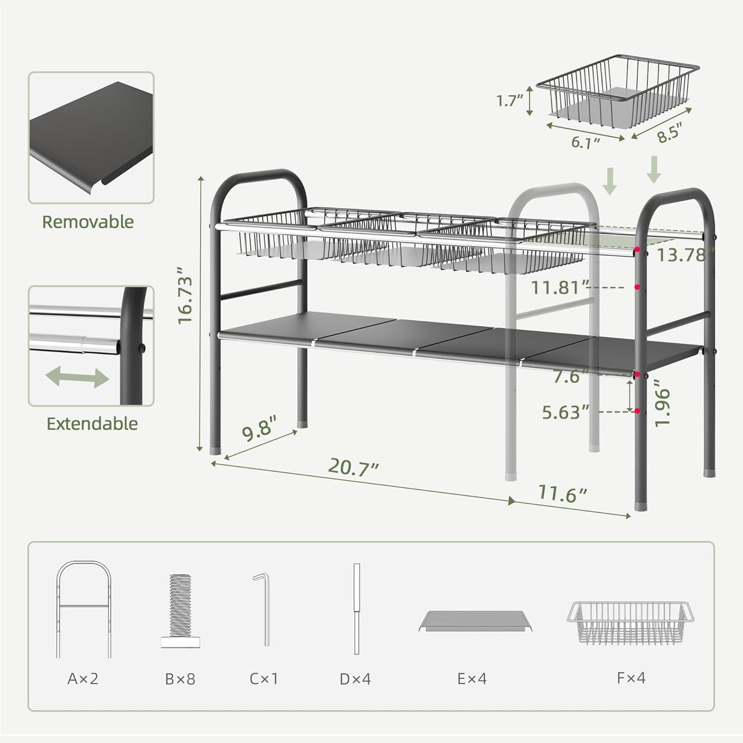 NETEL Under Sink Organizers and Storage, 2 Tier Expandable Under Cabinet Organizer Shelf with 4 Baskets and 4 Panels, Expandable Shelf for Cupboard, Kitchen, Bathroom, Shoe Storage Rack