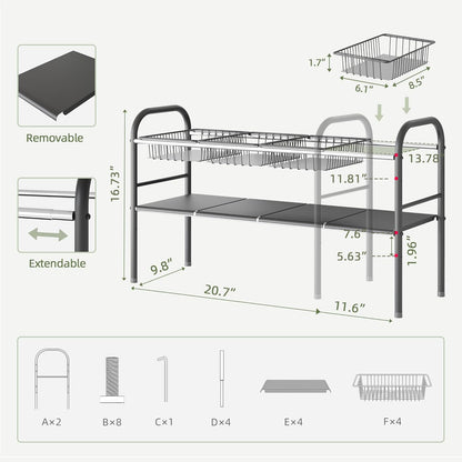 NETEL Under Sink Organizers and Storage, 2 Tier Expandable Under Cabinet Organizer Shelf with 4 Baskets and 4 Panels, Expandable Shelf for Cupboard, Kitchen, Bathroom, Shoe Storage Rack