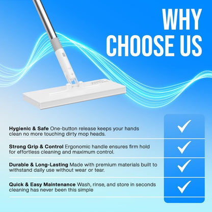 FlexiClamp Sweep & Mop Kit - Compatible with Swiffer Pads, Durable Cleaning Tool for Hardwood, Tile, Marble & Laminate Floors, Home, Kitchen Cleaning Essentials. (Include 10 Dry Cloths)