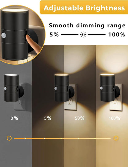 Night Light with Motion Sensor & Dusk to Dawn Sensor, Plug into Wall Night Light with 30-100lm Adjustable Brightness, Motion Activated Night Light, 3000K Warm White for Bedroom Hallway Bathroom Stairs