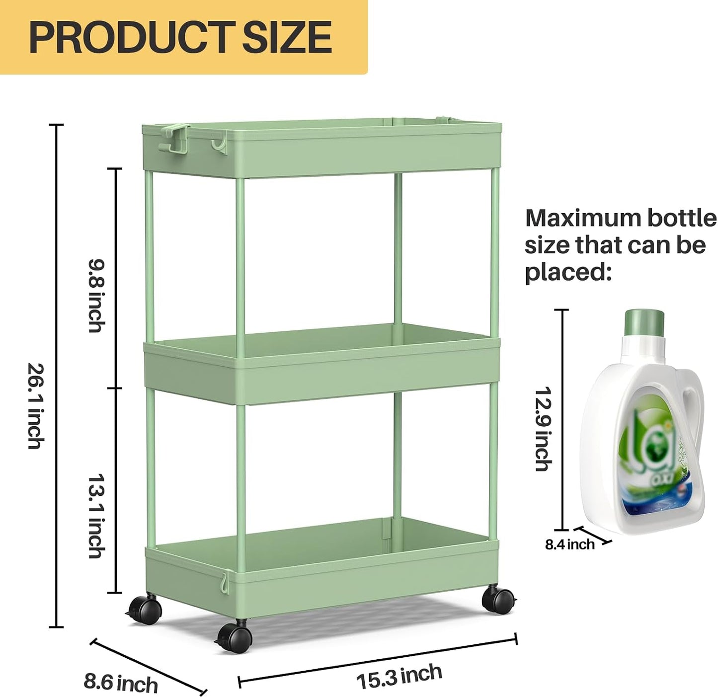 SPACEKEEPER 5-Tier Rolling Cart, Bathroom Storage Organizer Utility Cart, Mobile Shelving Unit Slide Out Shelves for Kitchen Living Room Laundry Room & Dressers, Black