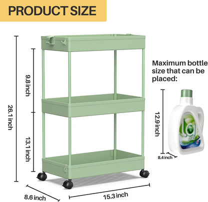 SPACEKEEPER 5-Tier Rolling Cart, Bathroom Storage Organizer Utility Cart, Mobile Shelving Unit Slide Out Shelves for Kitchen Living Room Laundry Room & Dressers, Black