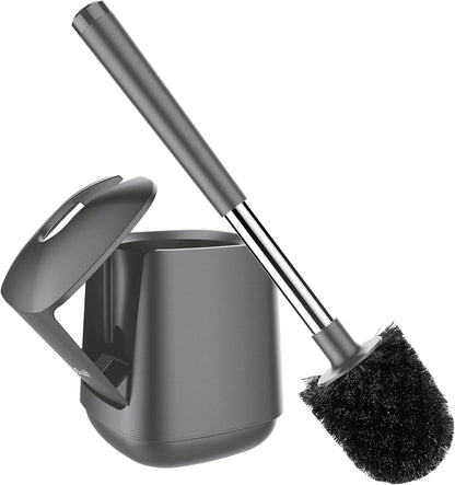 SetSail Toilet Brush and Holder, Self Closing Lid Toilet Bowl Brushes Holder and Extra Long Handle Ventilated Toilet Brush Set for Bathroom Cleaning, Nylon Bristles, Black
