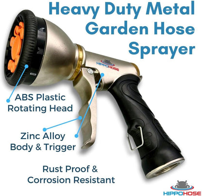 Heavy Duty Metal Garden Hose Sprayer Nozzle (9 Spray Pattern) - 3/4" Standard Fit - NO Leak - Rust Proof - Sprayer Nozzle for Outdoor Garden Hose - 9 Adjustable Pattern Sprinkler Head