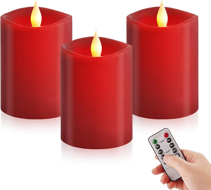 3x3 Flickering Flameless Candles Set of 2, 2AA Battery Life 600 Hours Battery Candles Flickering with Timer,3 inch Flameless Candles with Remote for Indoor/Outdoor, Ivory