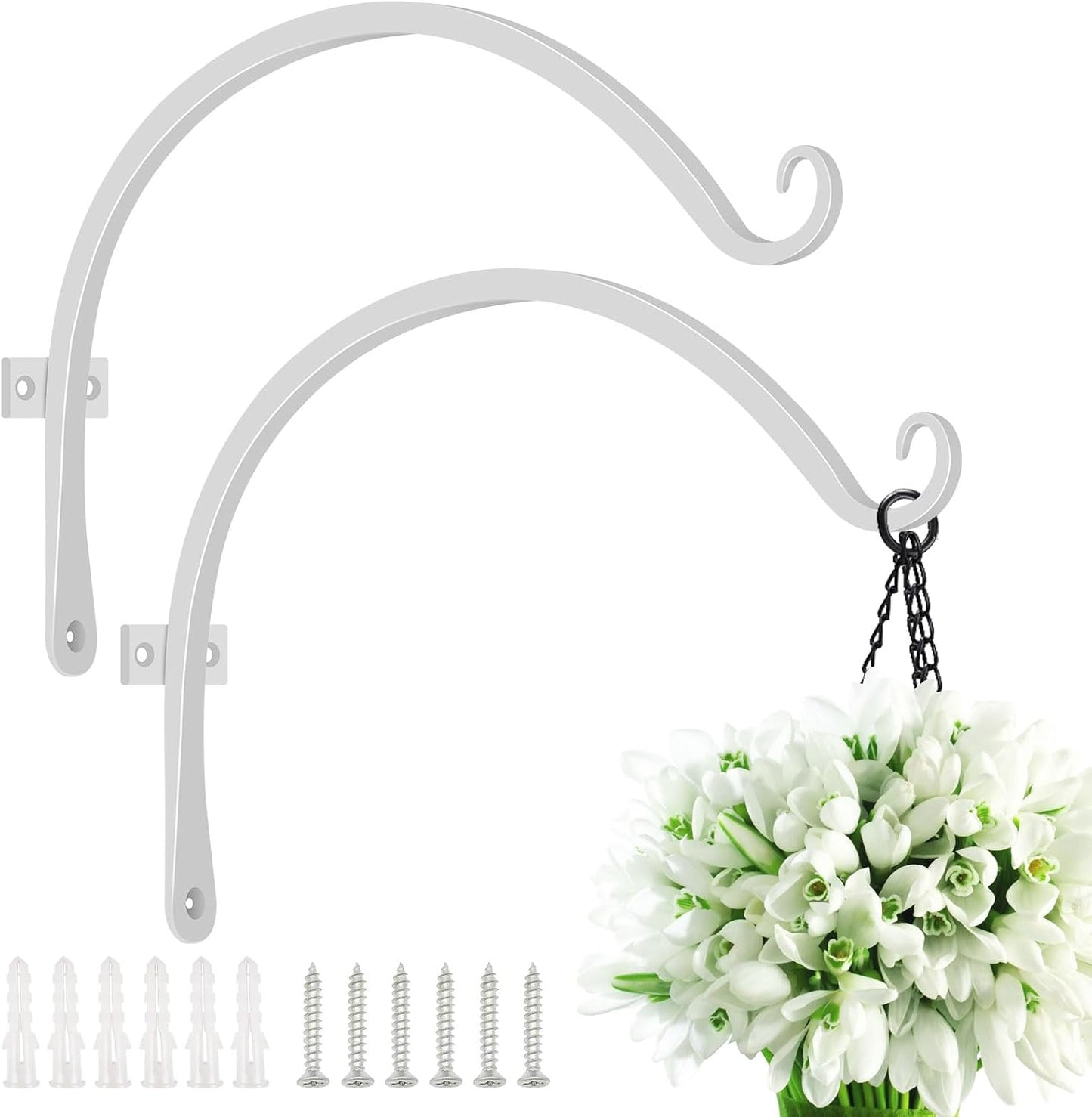 FEED GARDEN Heavy Duty Plant Hangers Outdoor Indoor, 8 Inch 2 Pack Metal Hanging Bracket Holds Up to 44 lbs, Wall Brackets for Hanging Baskets, Bird Feeders,Wind Chime& Lanterns, Black