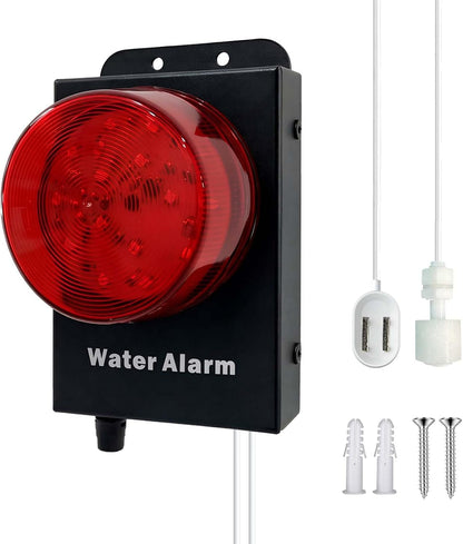 Water Level Leak Alarm with 16.4Ft 2 Sensors,120dB Strobe, Metal | 9V Battery-Powered, Dual Sensors Float Switch and Leak Probe, Adjustable Volume, For Sump Pump Dishwasher Under Sink Basement