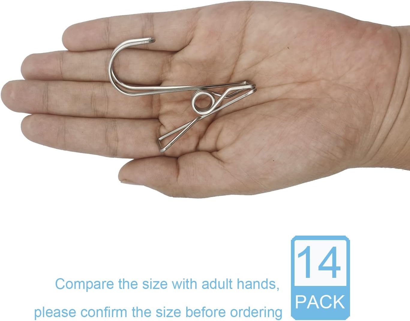 12+2 PCS 304 Stainless Steel Short Tail Hanger Clip with Hook, Durable Hanging Clips, Heavy Duty Multifunctional Hangers Use for Display Storage Items
