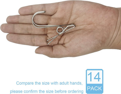 12+2 PCS 304 Stainless Steel Short Tail Hanger Clip with Hook, Durable Hanging Clips, Heavy Duty Multifunctional Hangers Use for Display Storage Items