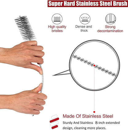 16 Inch Extra Long Pipe Cleaning Brush Set Stainless Steel Bristles, Stainless Steel Pipe Brush Steel Bottle Brush 8 Piece Variety Pack for Auto Parts, Bottles,Tubes, Etc.