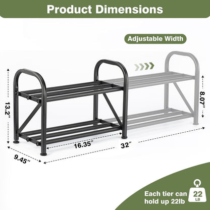 4-Tier Expandable Shoe Rack, Stackable and Adjustable Shoes Organizer Storage Shelf, Sturdy and Durable Metal Structure Free Standing Shoe Rack for Closet Entryway Doorway