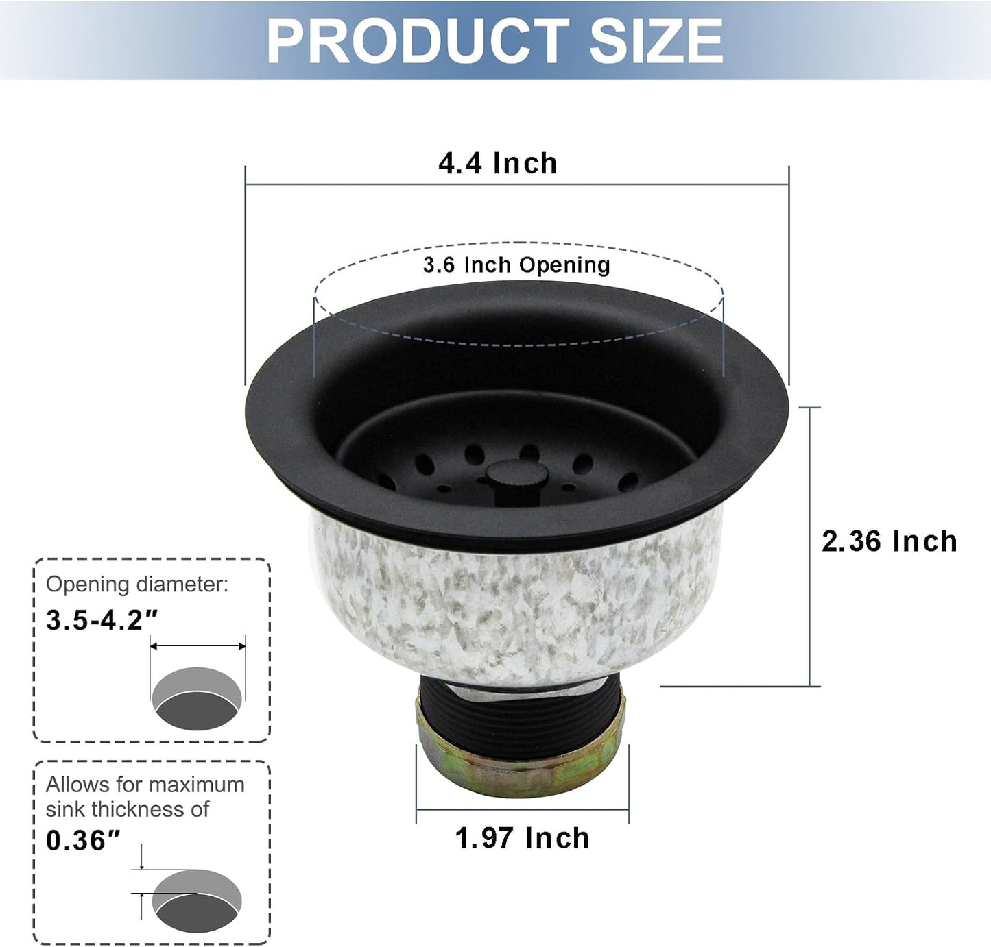 ZM Kitchen Sink Stainless Steel Basket Strainer with Drain Assembly, 3-1/2 Inch Sink Drain Stopper Plug