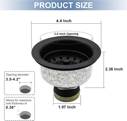 ZM Kitchen Sink Stainless Steel Basket Strainer with Drain Assembly, 3-1/2 Inch Sink Drain Stopper Plug