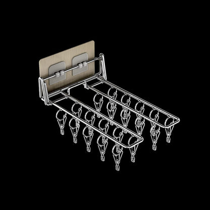 Stainless Steel Folding Hanger Wall Mounted Sock Clip Hanger Space Saving Drying Rack Storage Rack