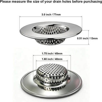 Seatery Bathtub Drain Strainers, Tub Drain Hair Catcher, Stainless Steel Bath Drain Cover Basket, Outer Diameter 3.0 inch/7.7cm, Inner Diameter 1.60 inch/4.0cm, Pack of 2