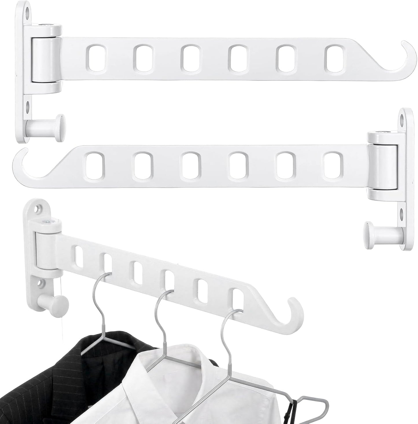 3 Pack Wall Mounted Laundry Drying Rack | 180° Swing Arm Clothes Hanger | Heavy Duty Aluminum Foldable Coat Hook for Bathroom, Closet, Bedroom & Laundry Room, Space Saving (White)