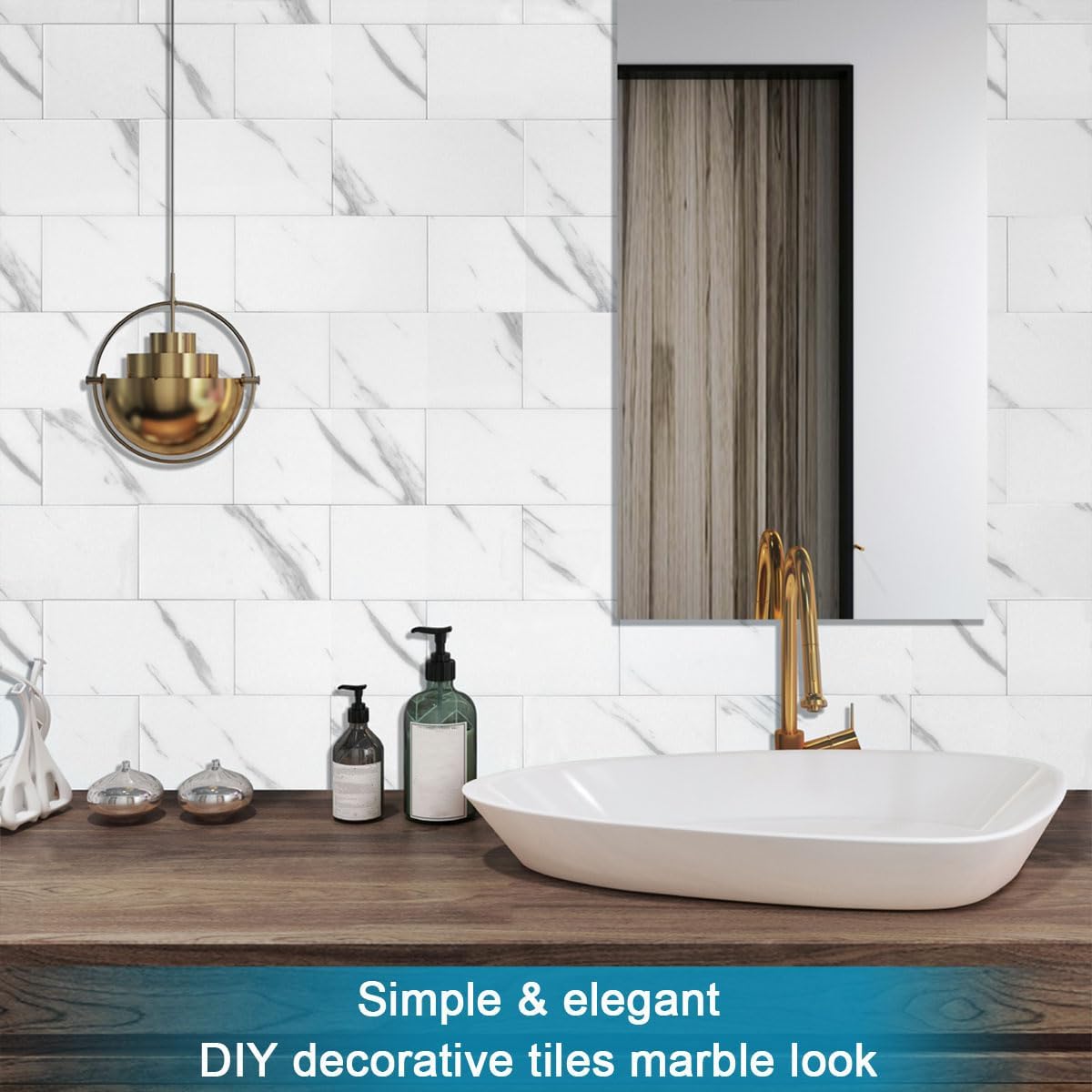 BeNice Peel and Stick Backsplash Large Bathroom Subway Tiles,Kitchen Shower Wall Stickers Waterproof(23Tiles) Gray White