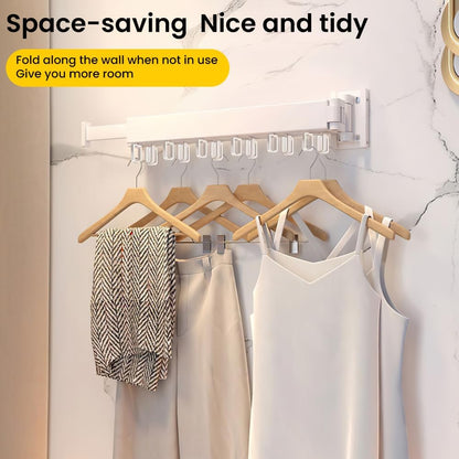 HomeBeyond Aluminum Wall Mounted Drying Rack, Upgrade 3-Fold Foldable Retractable Clothing Drying Rack with 12 Hooks, Space Saver Clothes Hanger for Indoor/Outdoor Use in Laundry, Balcony, Bathroom