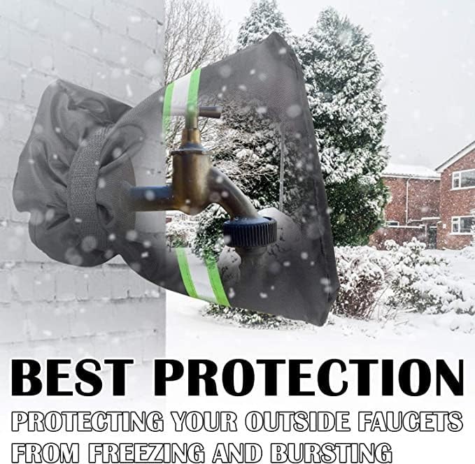 Outdoor Faucet Cover with Reflective Strip, Black Waterproof Winter Protection, 4-Pack Insulated Socks for Freeze Prevention