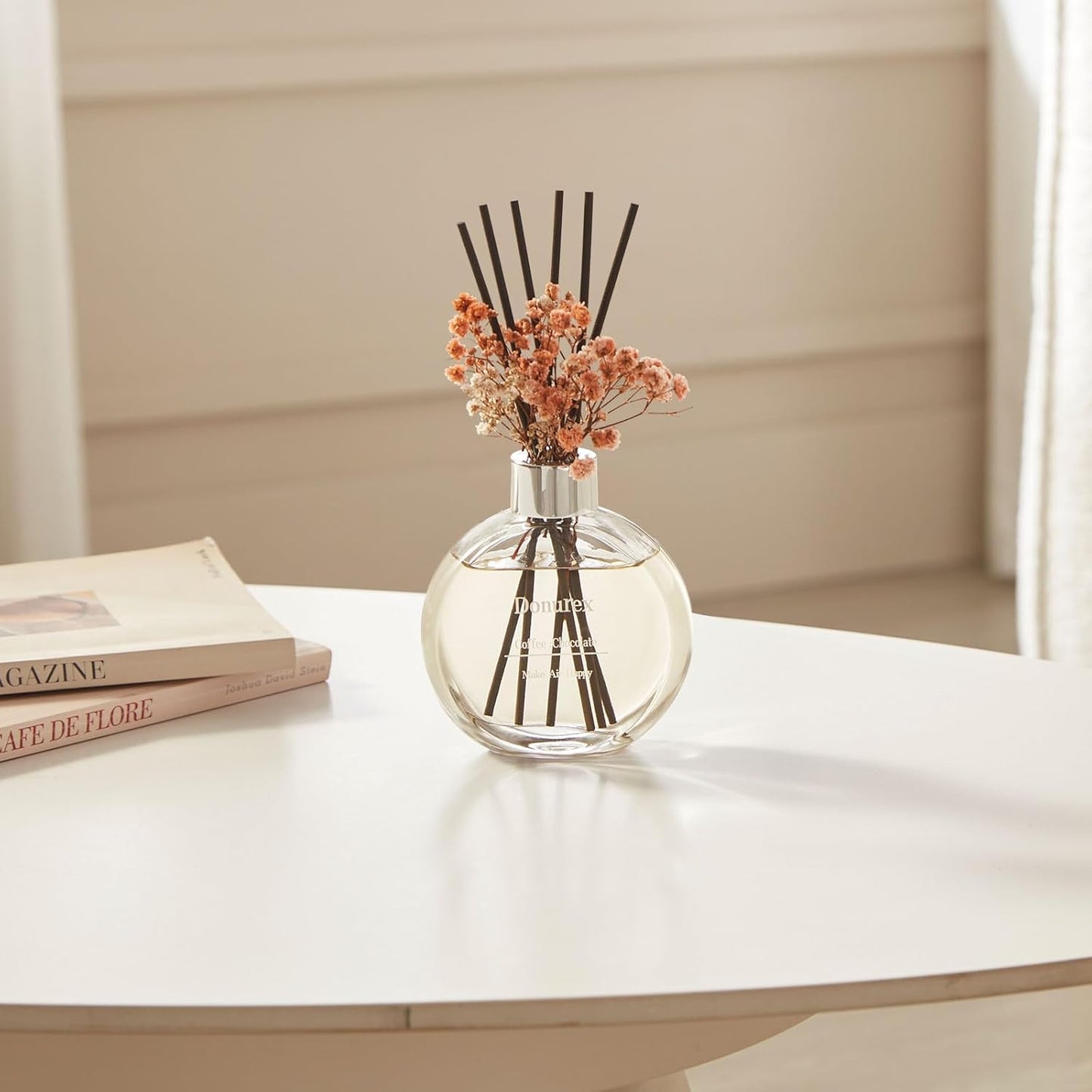 Flower Reed Diffuser Set 5.07oz Satin Rose Scent Diffuser with Sticks Home Fragrance Reed Diffuser for Bathroom Shelf Decor
