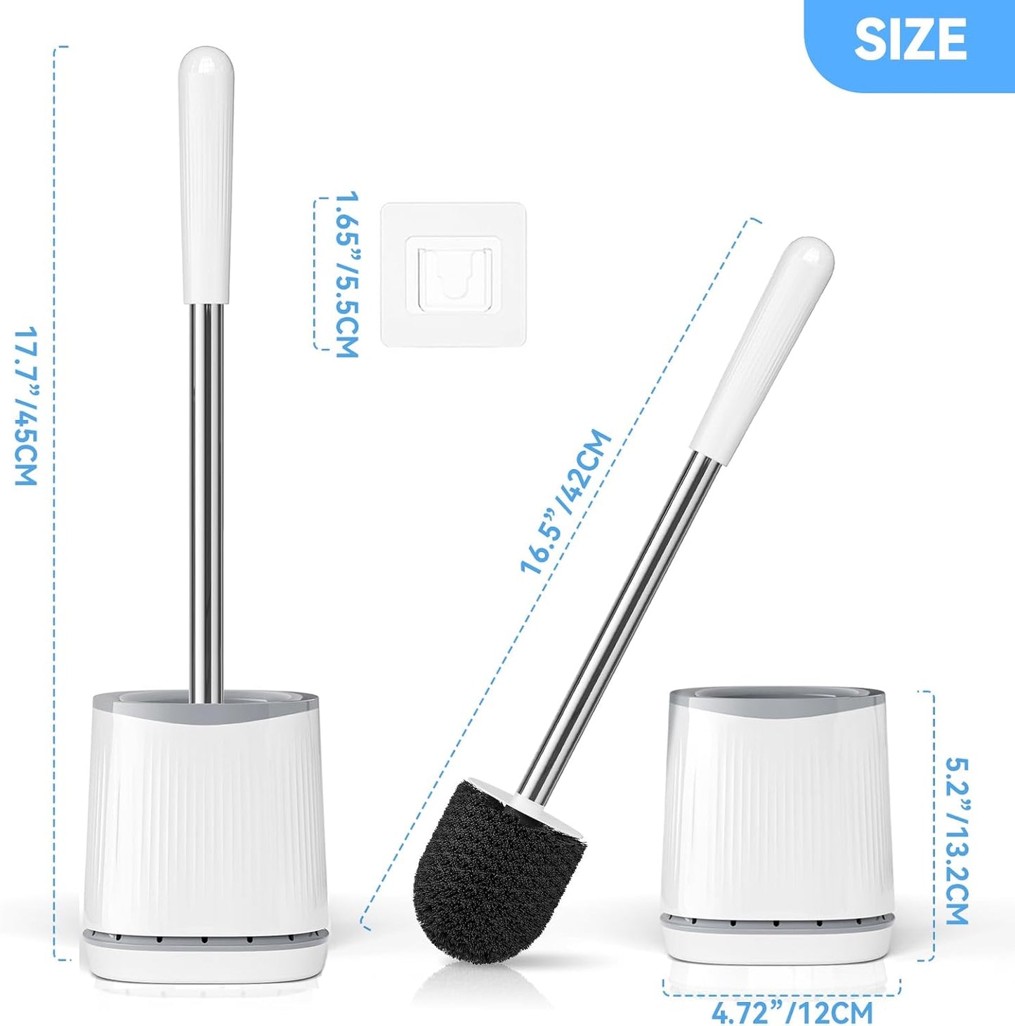 TRENTI Toilet Brush and Holder Set - Bristles Bowl Brush Head with Ventilated Holder, Wall Mounted Compact Set for Bathroom Deep Cleaning