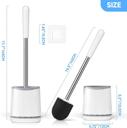 TRENTI Toilet Brush and Holder Set - Bristles Bowl Brush Head with Ventilated Holder, Wall Mounted Compact Set for Bathroom Deep Cleaning