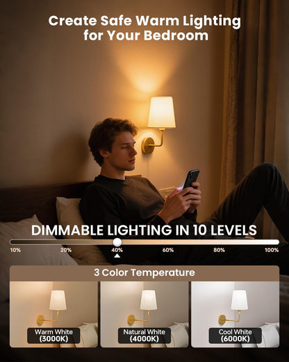 KINDEEP Wall Sconce Set of 2 Battery Operated, Rechargeable Wireless Dimmable Wall Light with RGB, Flash Mode, Remote Timer