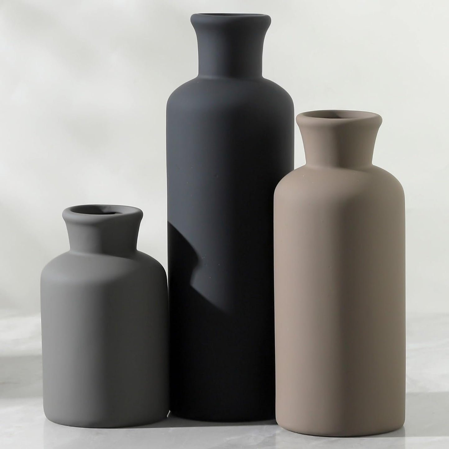Ceramic Vase Set of 3, Decorative Vases Home Decor Modern Neutral Flower Pampass Boho Vase for Living Room, Table, Mantel, Entryway, Bookshelf, Kitchen, Bedroom, Bathroom - White